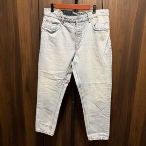 Zara Men’s Cropped Slim Fit Jeans Distressed Light Blue Wash Size 36